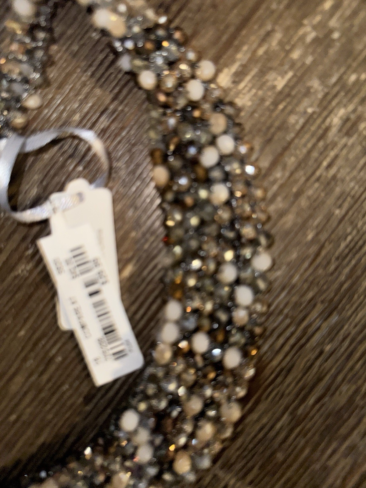 RUSH Signed Beaded Glass Choker Necklace 18in Gray Gold White Hook Closure