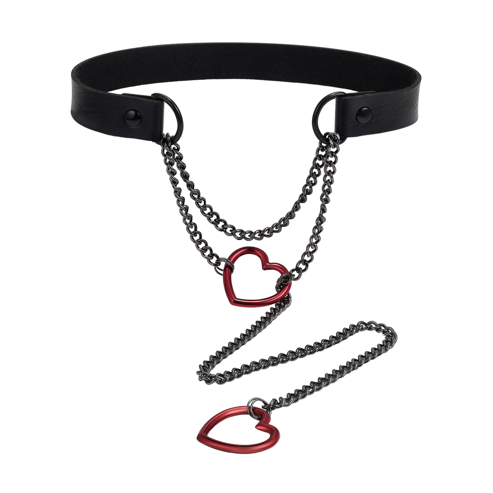 Punk Cuban Chain PU Leather Choker Heart Pendant Lariat Necklace for Women