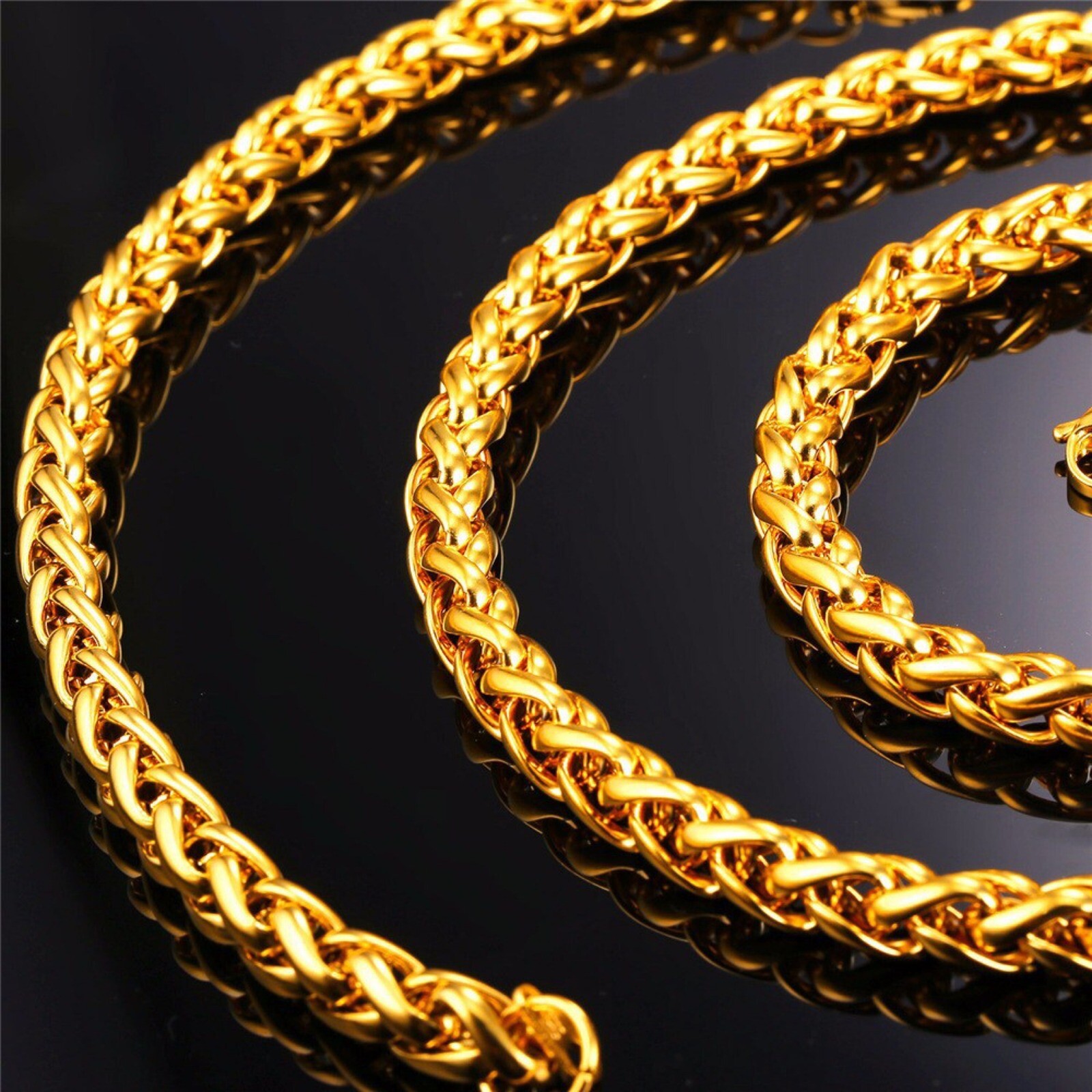 Stunning 18K Yellow Gold GP 3mm Wheat Braided Chain Necklace Men’s & Women’s