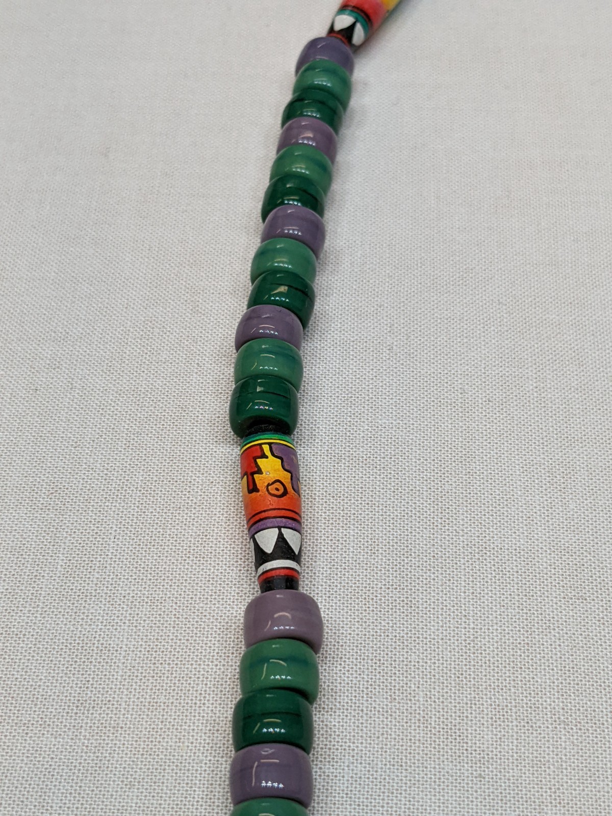 Handmade Glass Bead Tribal Necklace Aztec Ethnic Boho Pendant Long ~30″