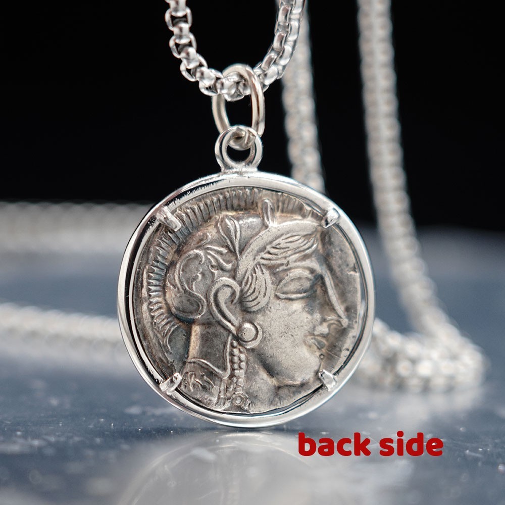 Womens Mens Vintage Copper Ancient Greek Owl Bird Athena Coin Pendant Necklace