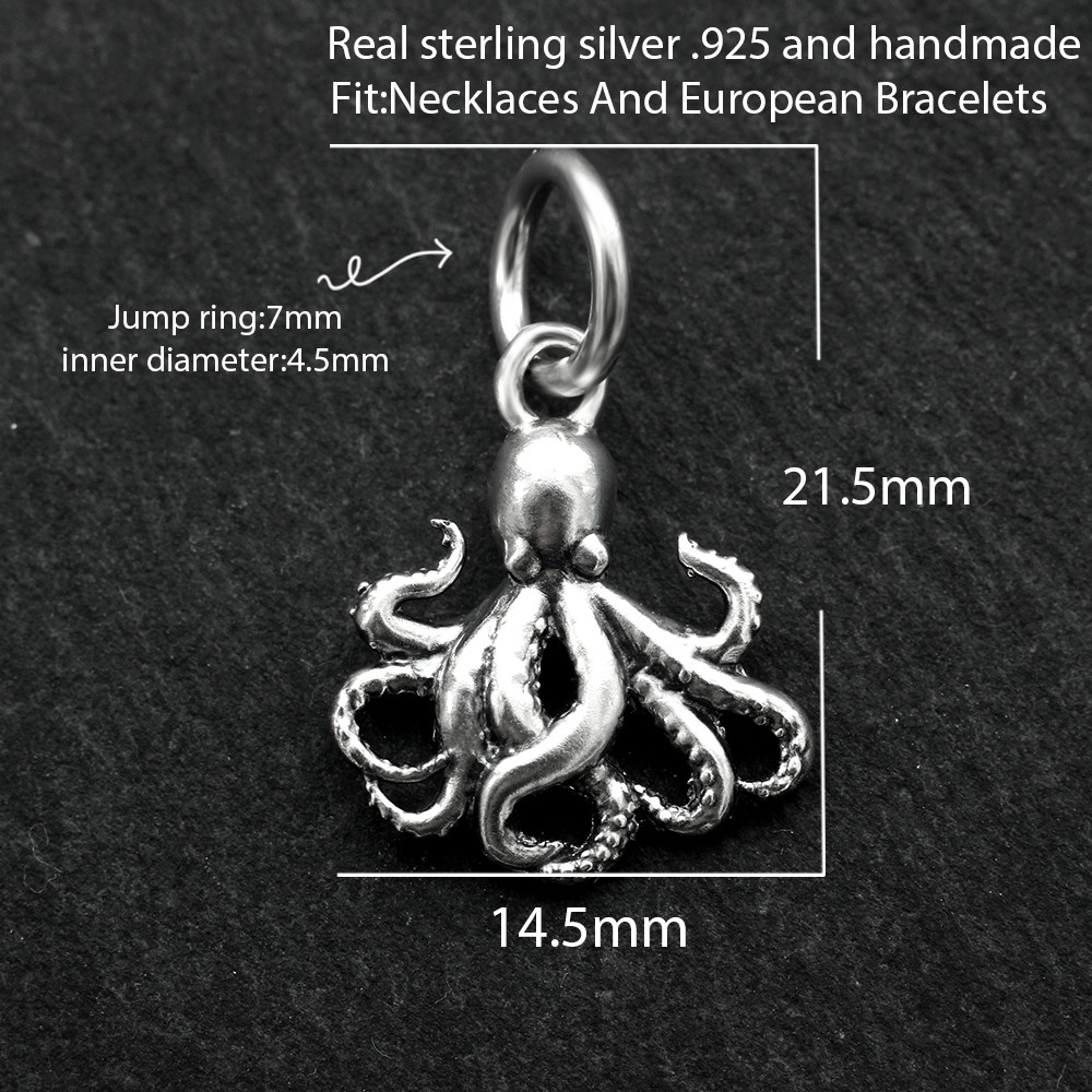 Octopus Pendant Charm 925 Sterling Silver Sea Life Animal Ocean Beach Nautical