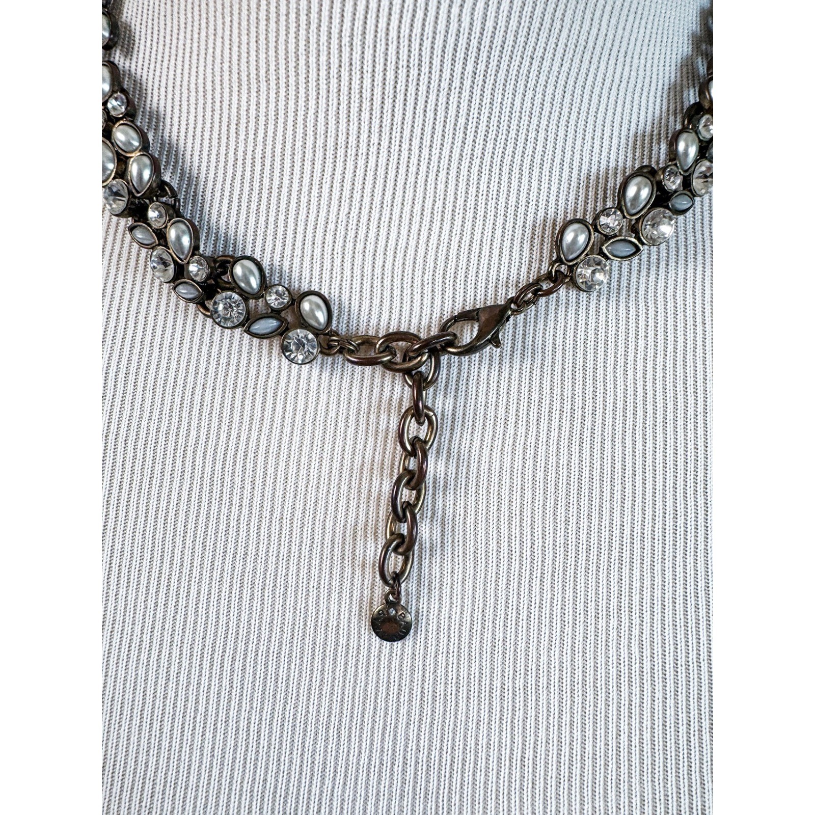 BaubleBar Pearl Rhinestone Statement Bib Necklace Silver Tone Bridal Prom
