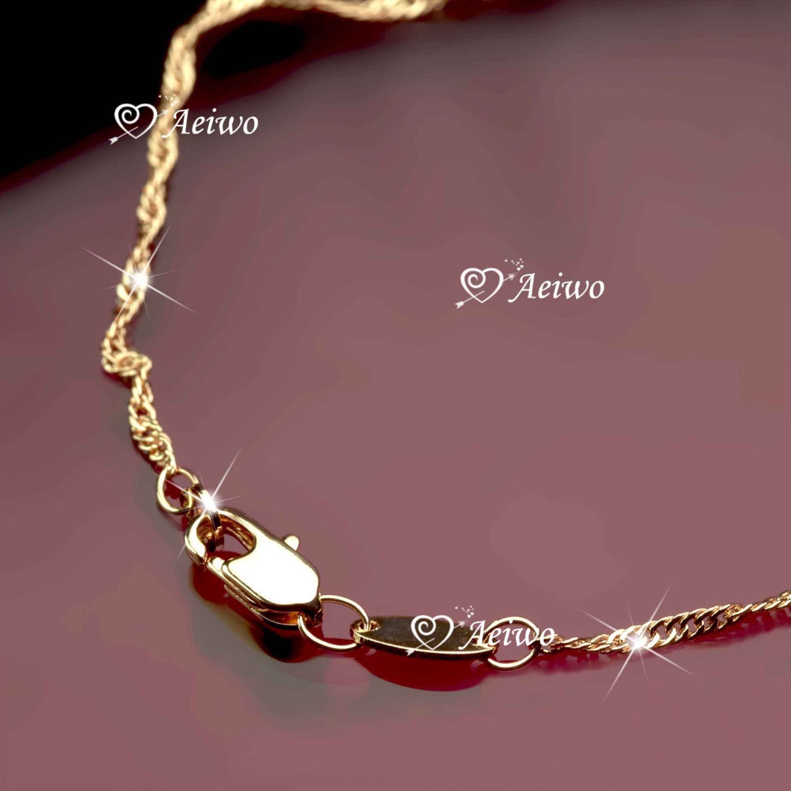 AEIWO 18K ROSE GOLD PLATED SINGAPORE TWIST CHAIN NECKLACE 48cm