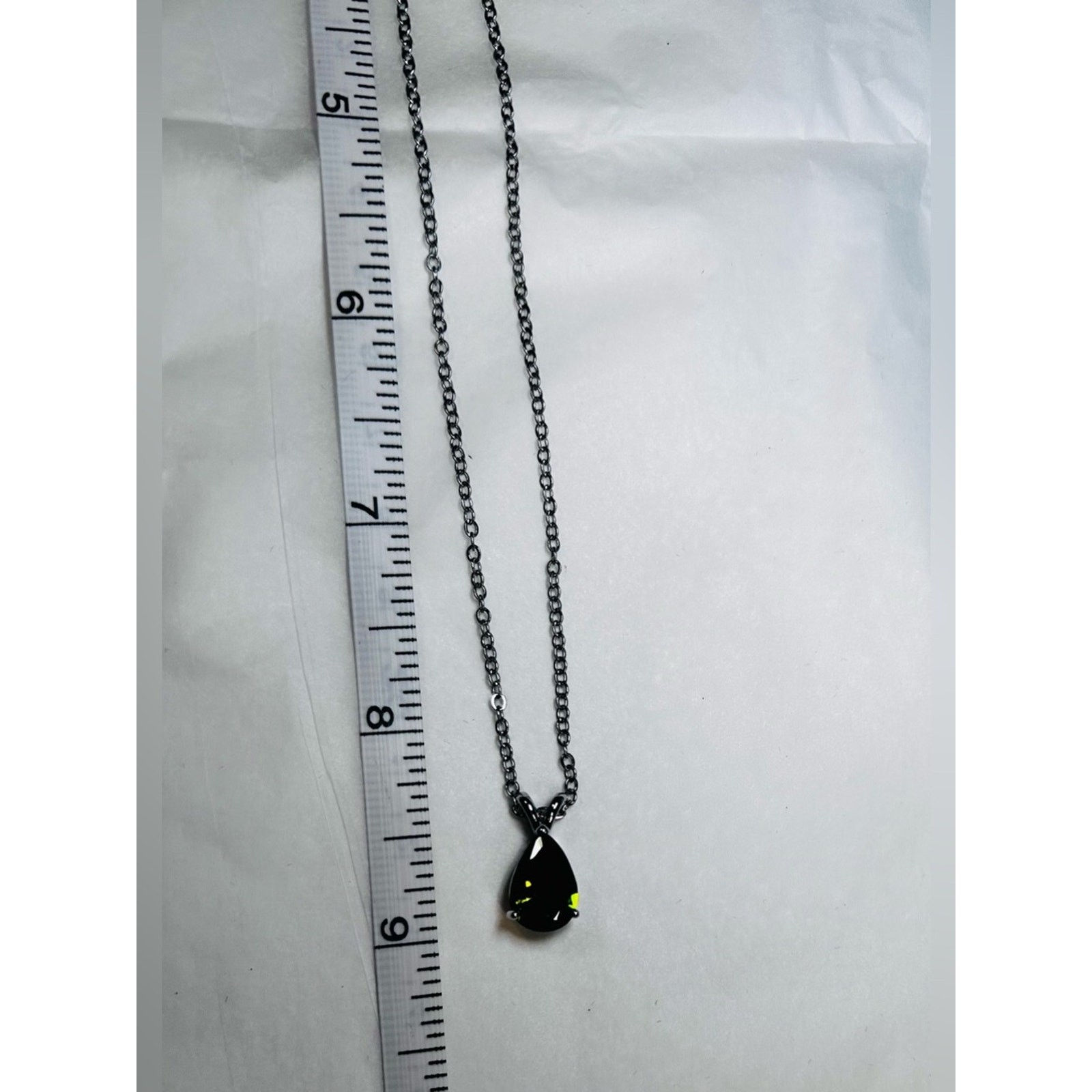 Pear Teardrop Shape Emerald Olive Green Lab Created Gem Necklace