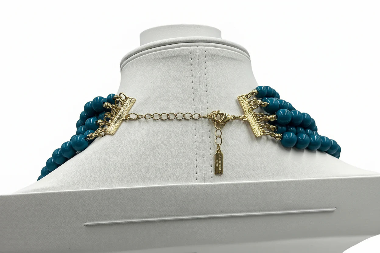 BaubleBar Bold Round Blue Beaded Multi-Strand Necklace 19″+3″ GoldTone