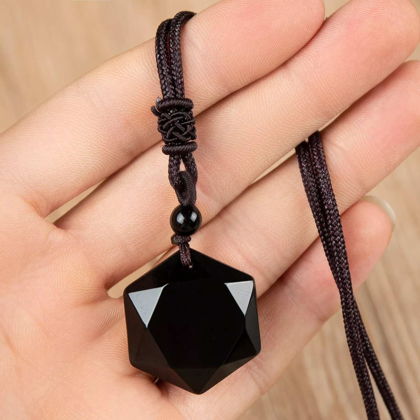 Black Obsidian Hexagonal Amulet Pendant Necklace – Reiki Healing Protection