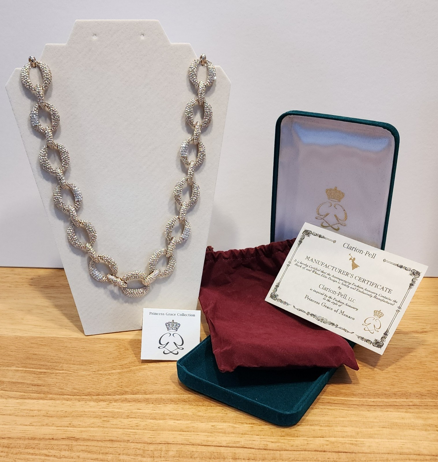 CLARION-PELL Rhinestone Golden Link Necklace, 18″ Princess Grace Kelly of Monaco