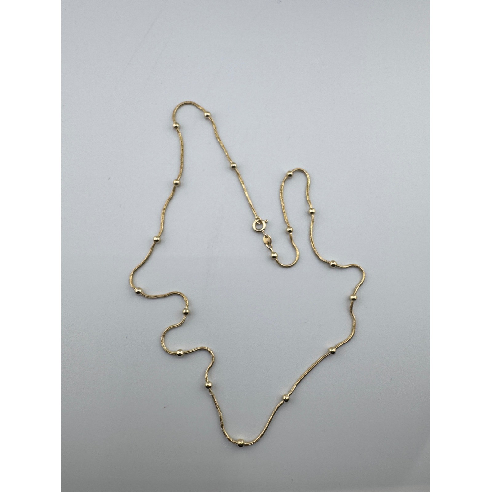 14K Gold Plated Snake Chain 24″ Necklace with Polished Bead Accents Minimalist