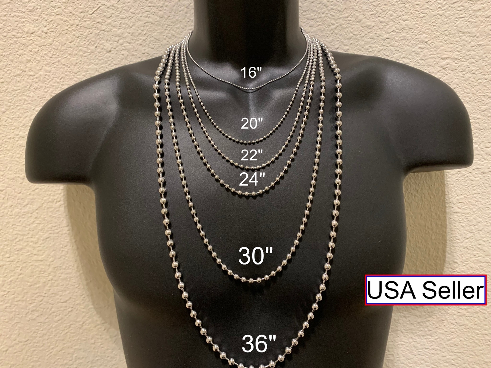 1.5,2.4,3.2,4.0,4.5-6 mm 7″-42″ WOMEN MEN SILVER STAINLESS STEEL BALL CHAIN
