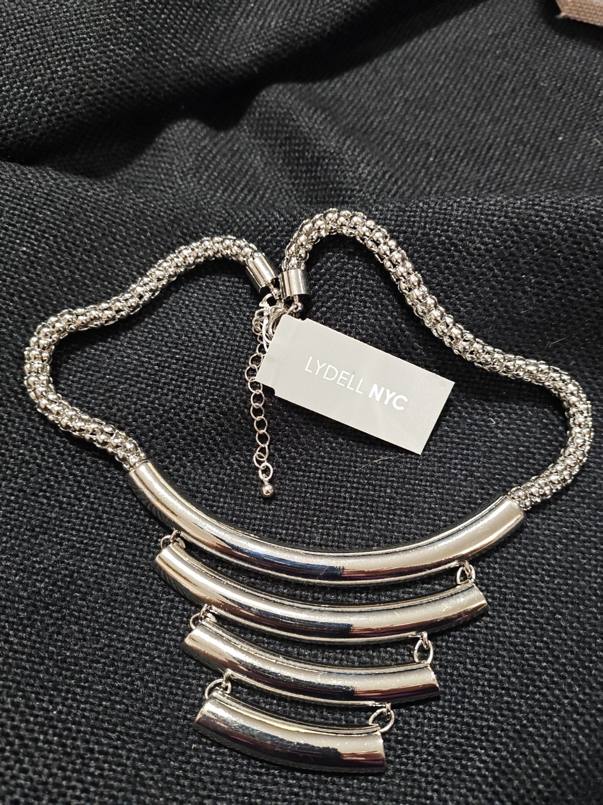 Lydell NYC Modernist Multi Strand Silver Curved Tube Statement Bib Necklace NWT