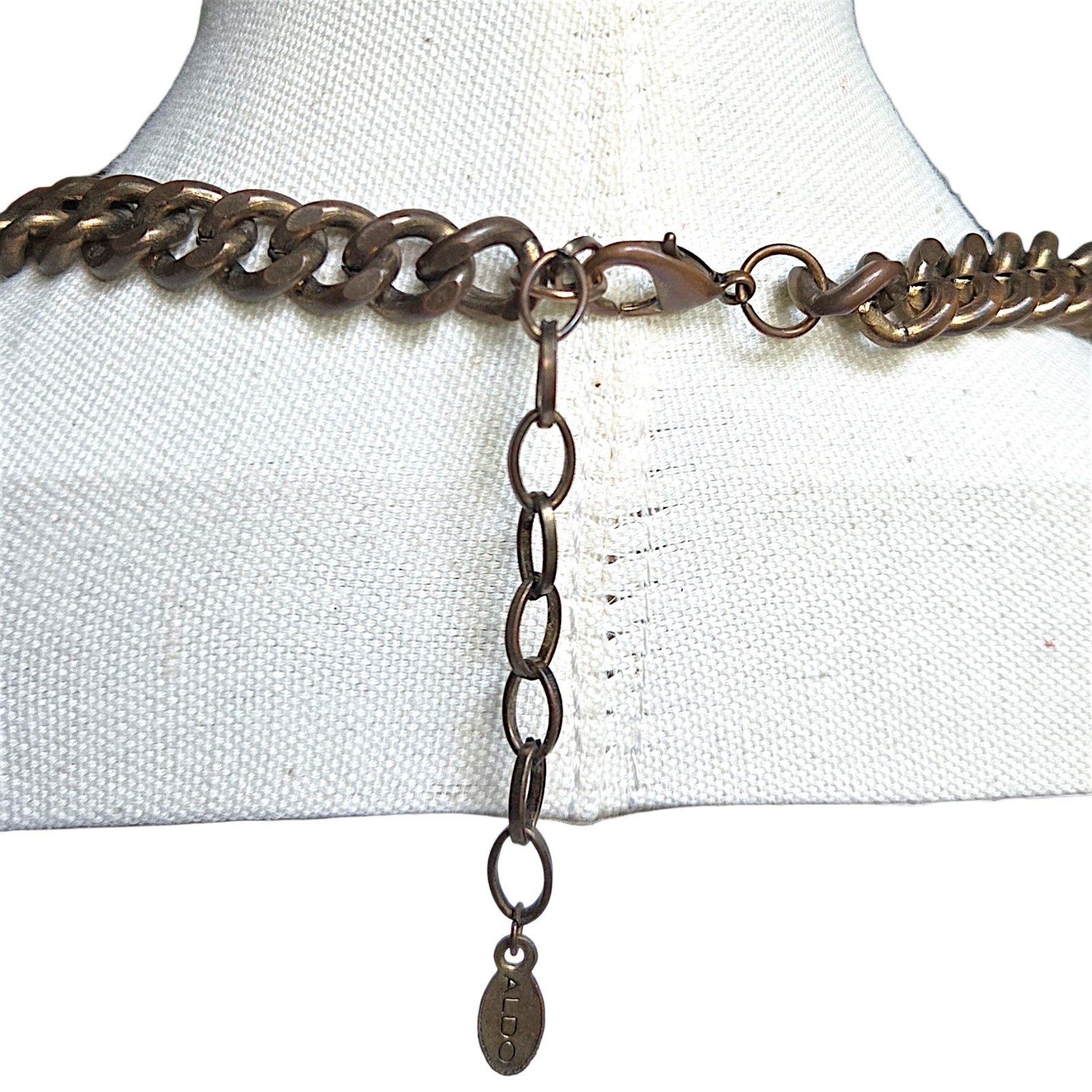 Aldo Multicolor Woven Cord Bib Necklace Mixed Metal Chain Beaded Boho 18″