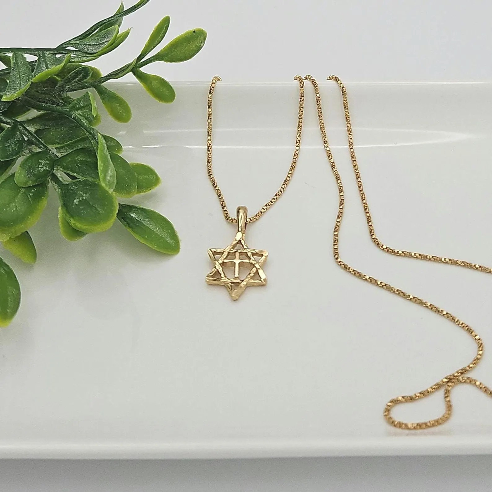 Gold Star of David Necklace, Small 14mm Star David Pendant, 14k Heavy Plated