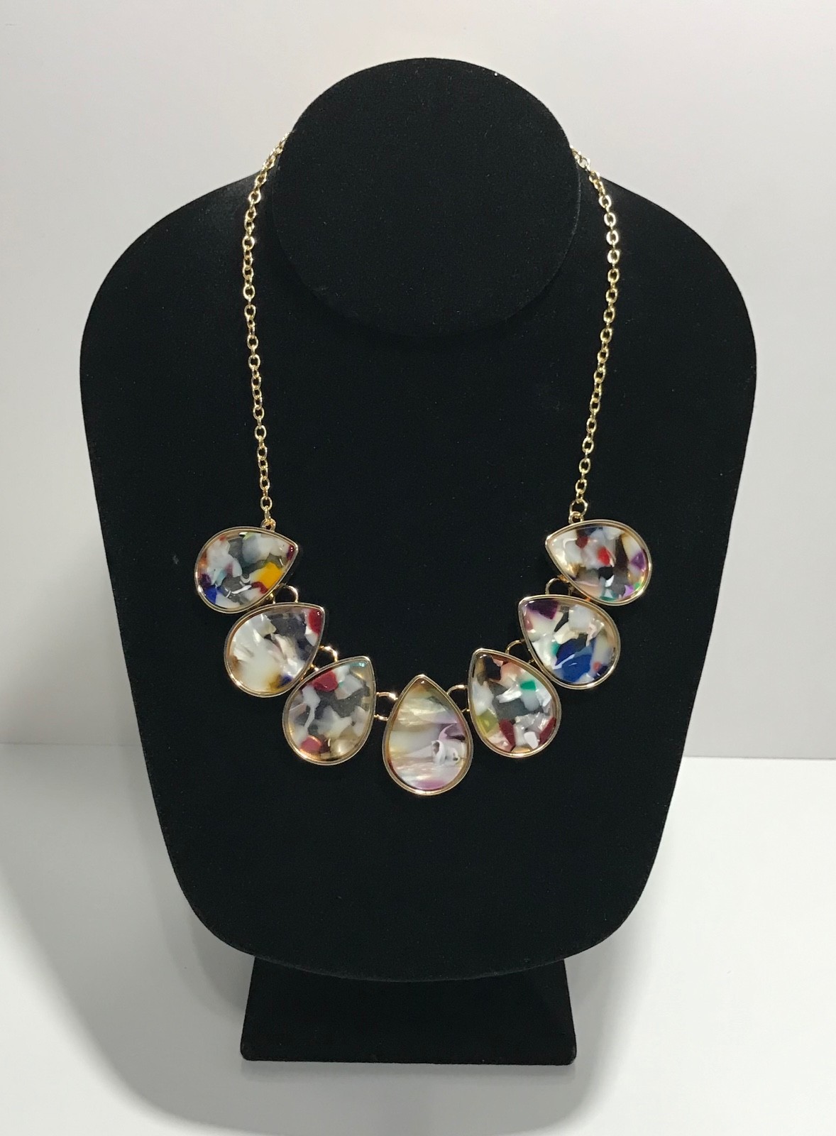 GoldTone Multicolor Plastic? Teardrop Adjustable Statement Necklace