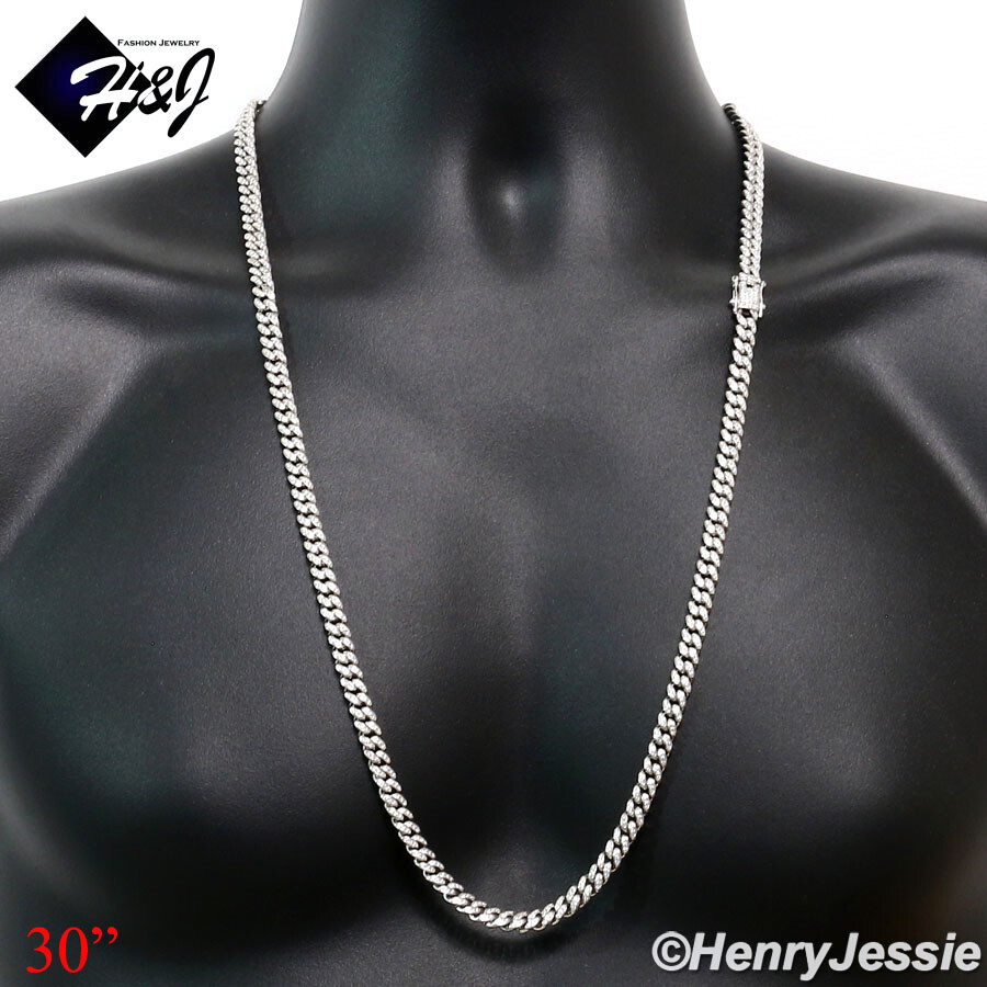 18″-30″MEN SOLID 925 STERLING SILVER 6MM ICY CZ MIAMI CUBAN CURB NECKLACE*SN19