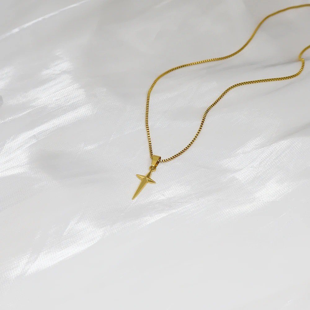 40cm North Star Pendant Stainless Steel Necklace Box Chain Men Women Girl Boy