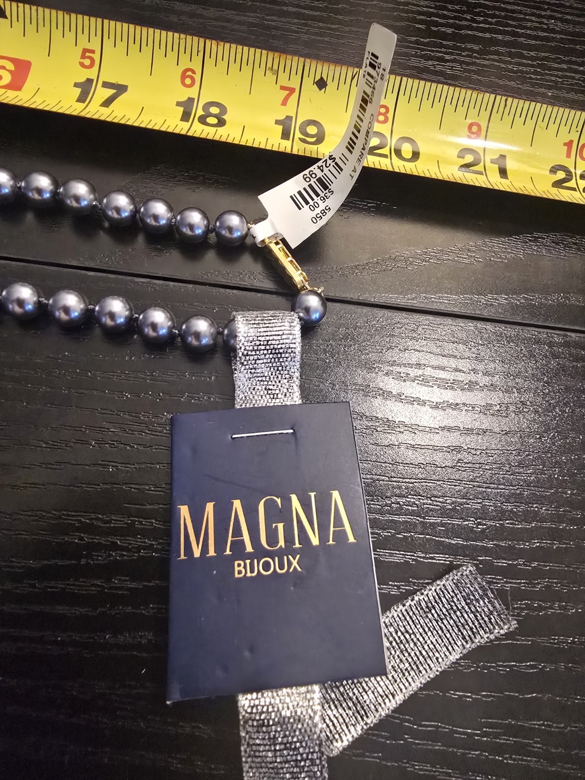 MAGNA BIJOUX Gray Simulated Pearl Glass Beaded Necklace 18″ Gold Plated Brass