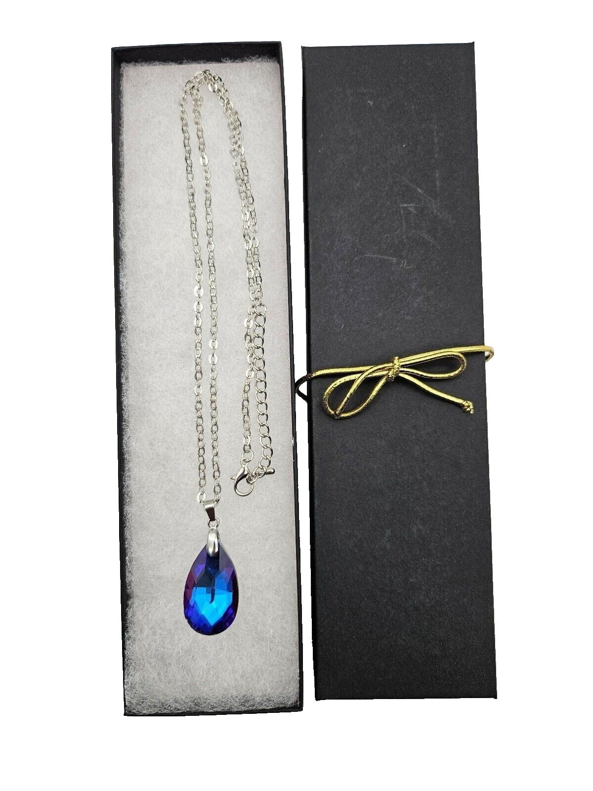 Blue purple acrylic crystal necklace faceted teardrop pendant