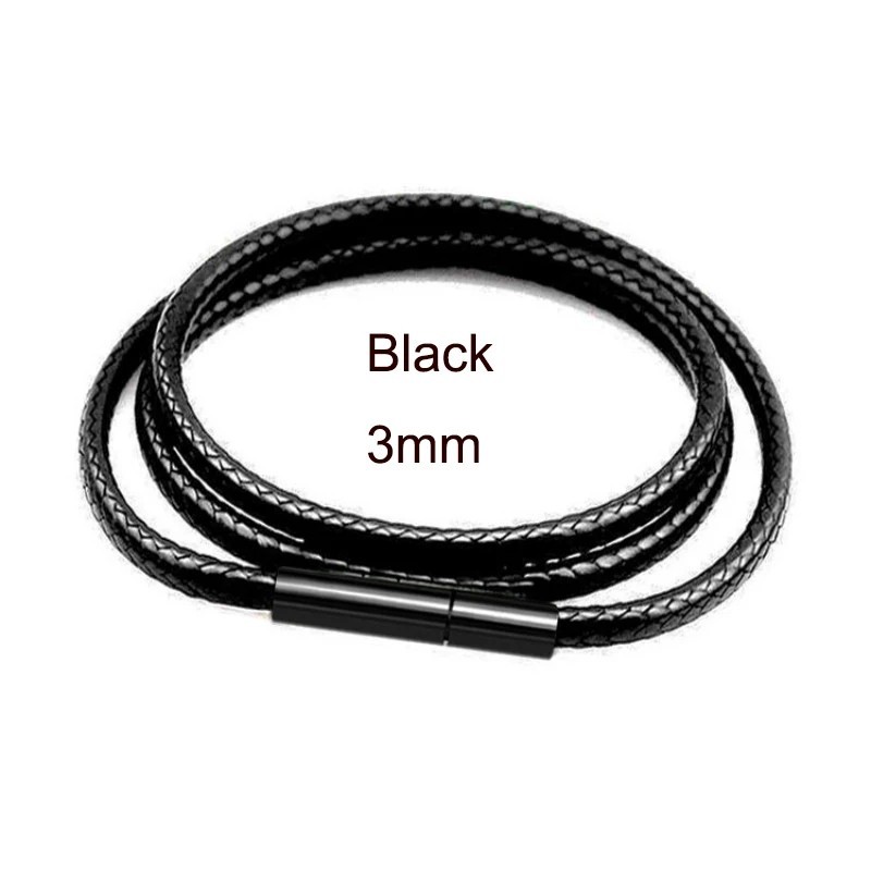 Black Waxed Leather Cord Necklace Braided Choker Chain with Stainless Steel Clas