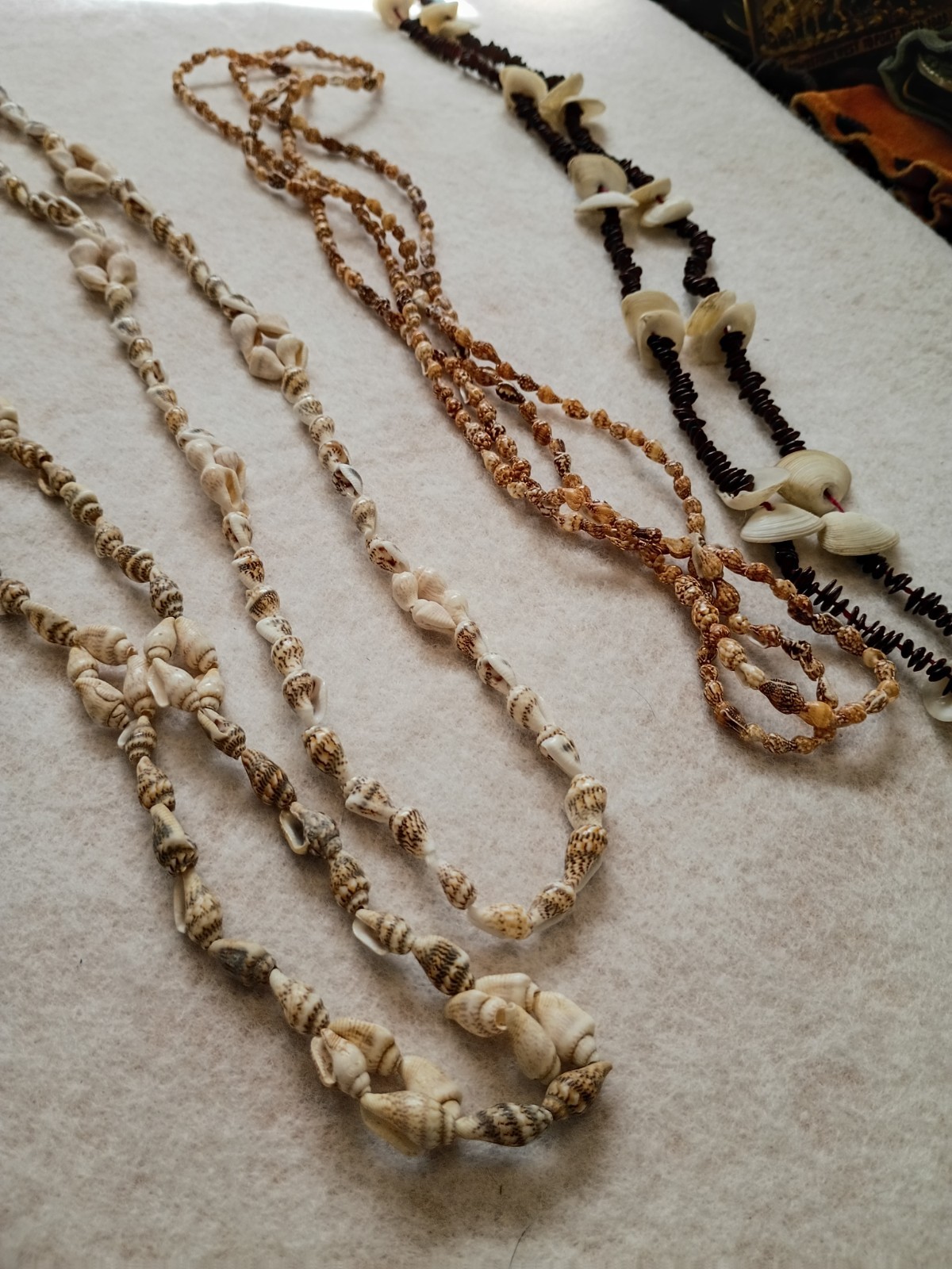 Lot of 4 Natural Cream & Brown Shell Beaded Strand Necklaces Beach Sea Theme Lei