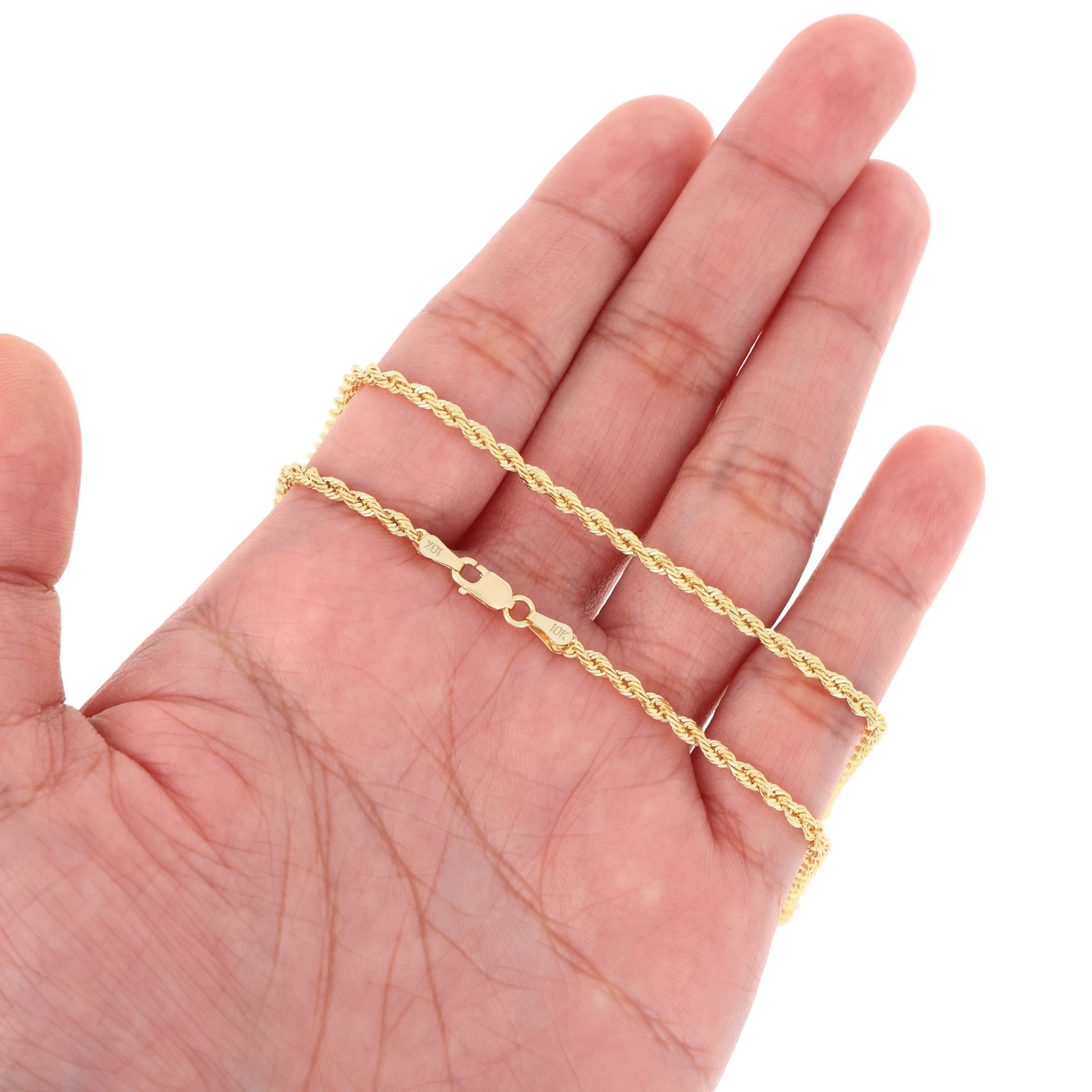 10K Yellow Gold 2mm-7mm Diamond Cut Rope Chain Necklace Men Womens 16″- 30″