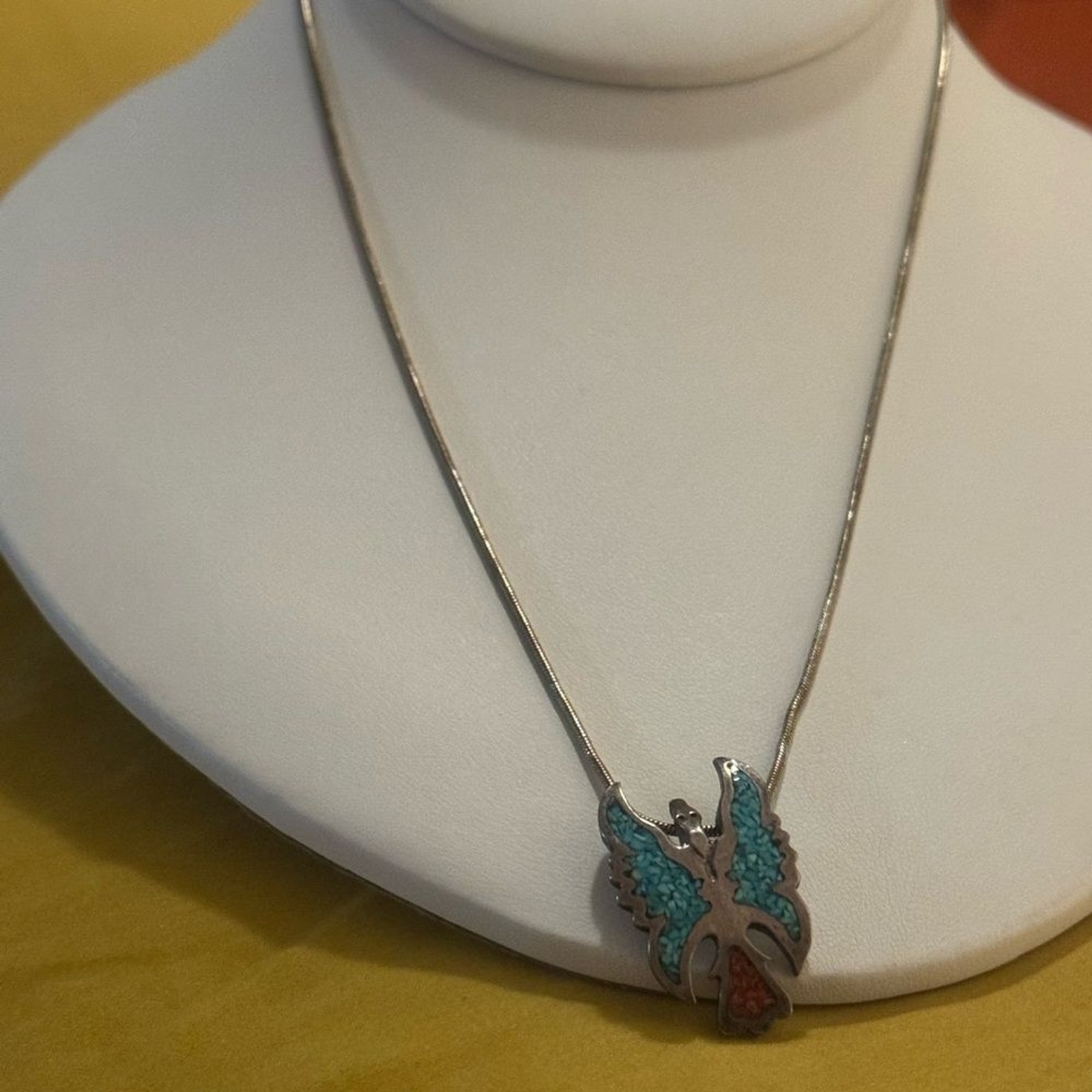Turquoise and Coral Winged Pendant Necklace – Women Jewelry