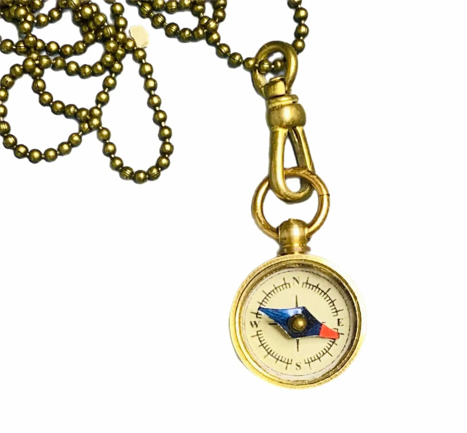 Compass Necklace Fob Bronze/Gold Tones Pendant Men Works 27in