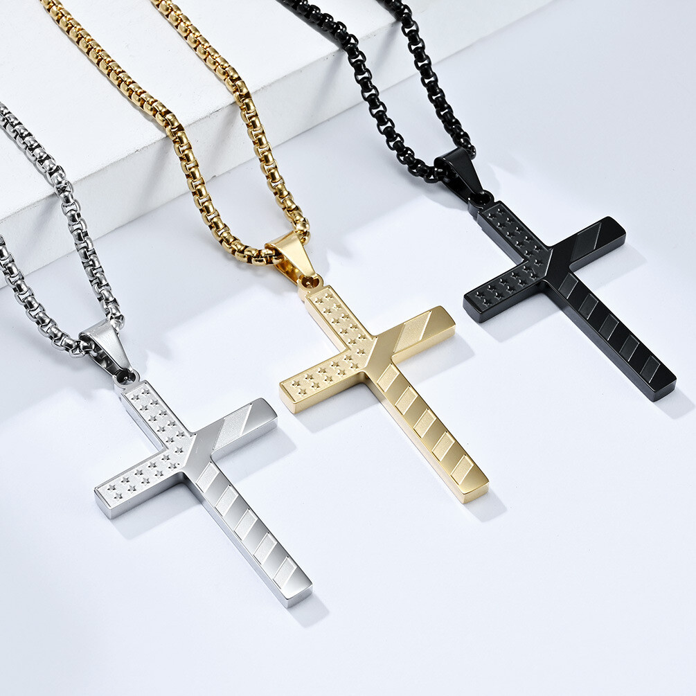 American flag cross necklace for men women Stainless Steel USA Pendant chain