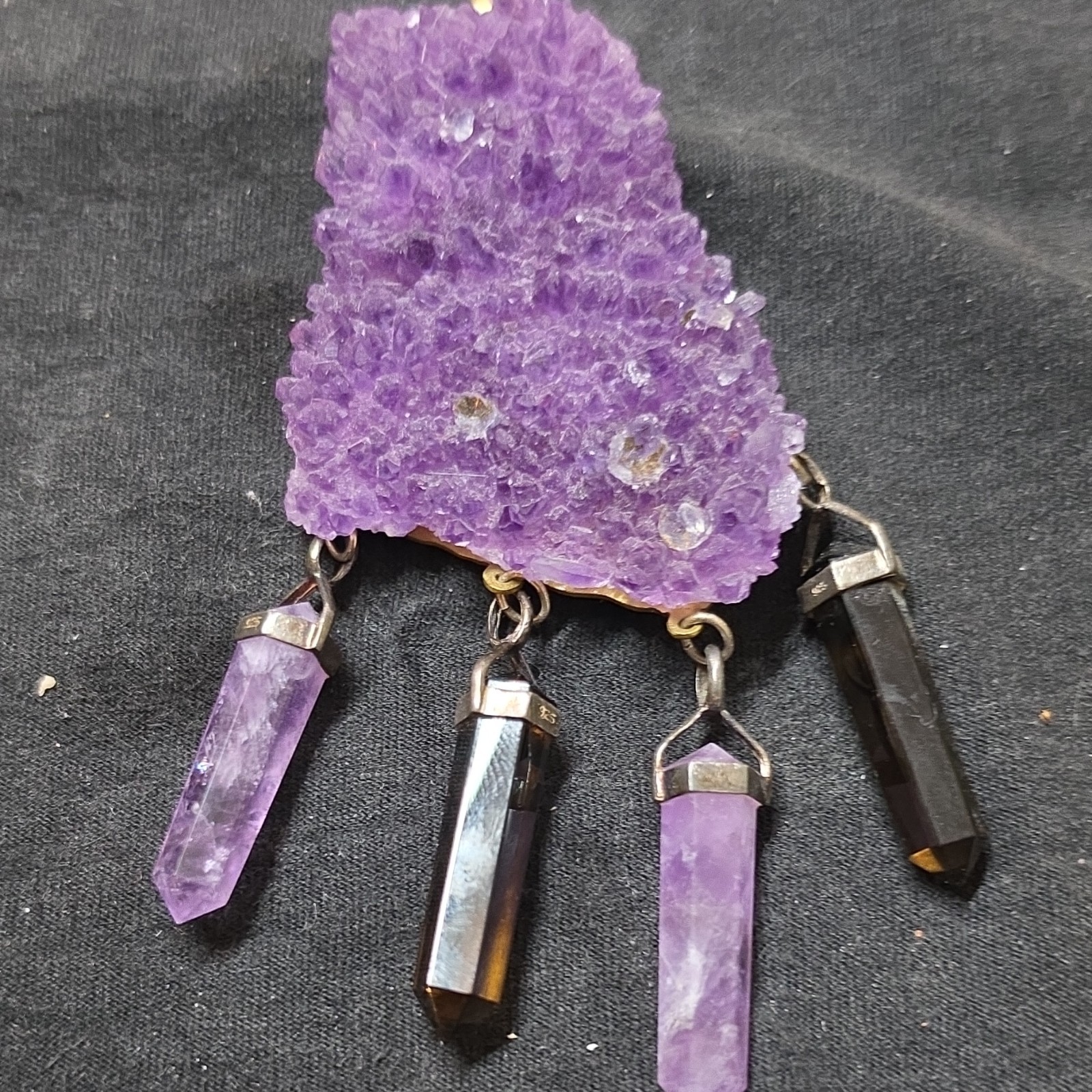 Purple Amethyst Raw Cluster Pendant, Asymmetrical, Quartz Dangling Points