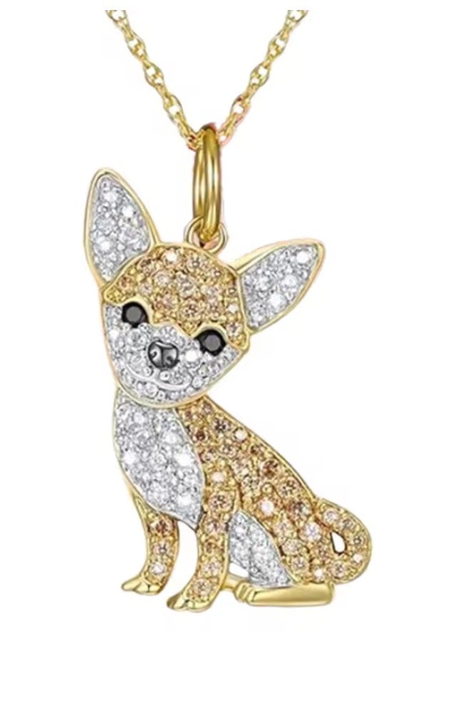 Alloy Cute Chihuahua Crystal Necklace with 50 cm (19.68 in) link chain