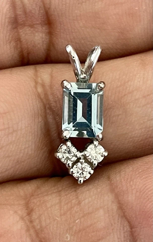 2.98 Ct Emerald Cut Aquamarine Pendant Wedding Pendant 14K White Gold Solid