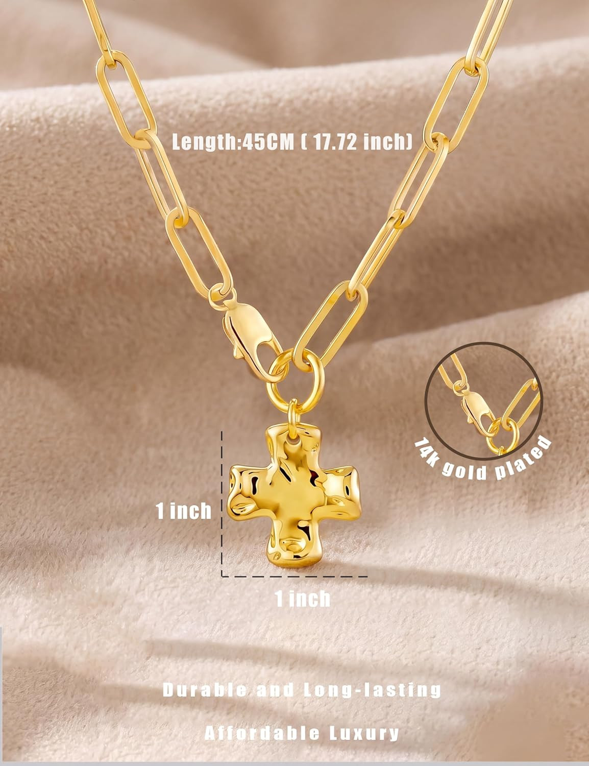 Gold Chunky Cross Necklace for Women Toggle Hammered Cross Chunky Necklaces | 14