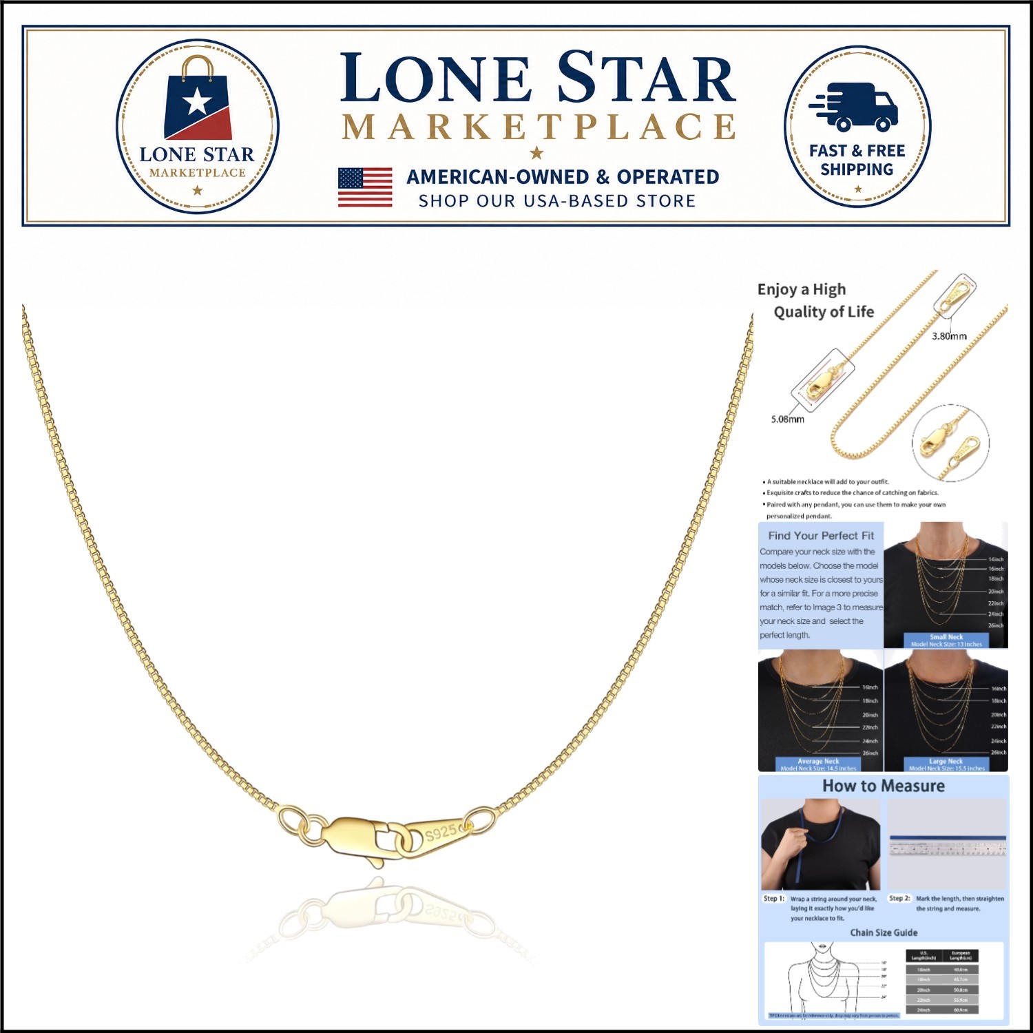 Luxury 18K Gold Plated Chain Necklace – Sterling Silver – Perfect Gift for Her