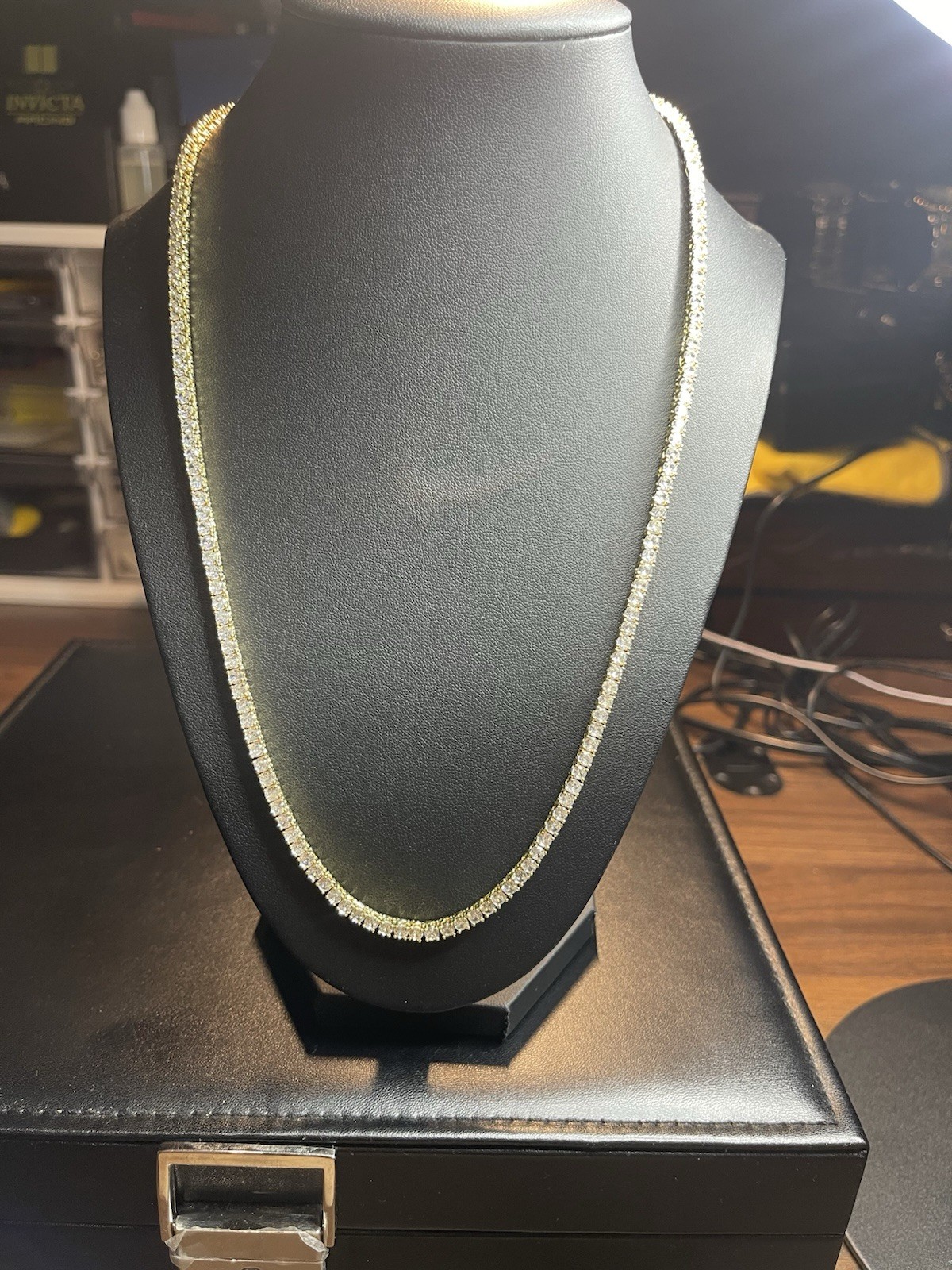 22 inch Gold Plated Tennis Chain Necklace Moissanite