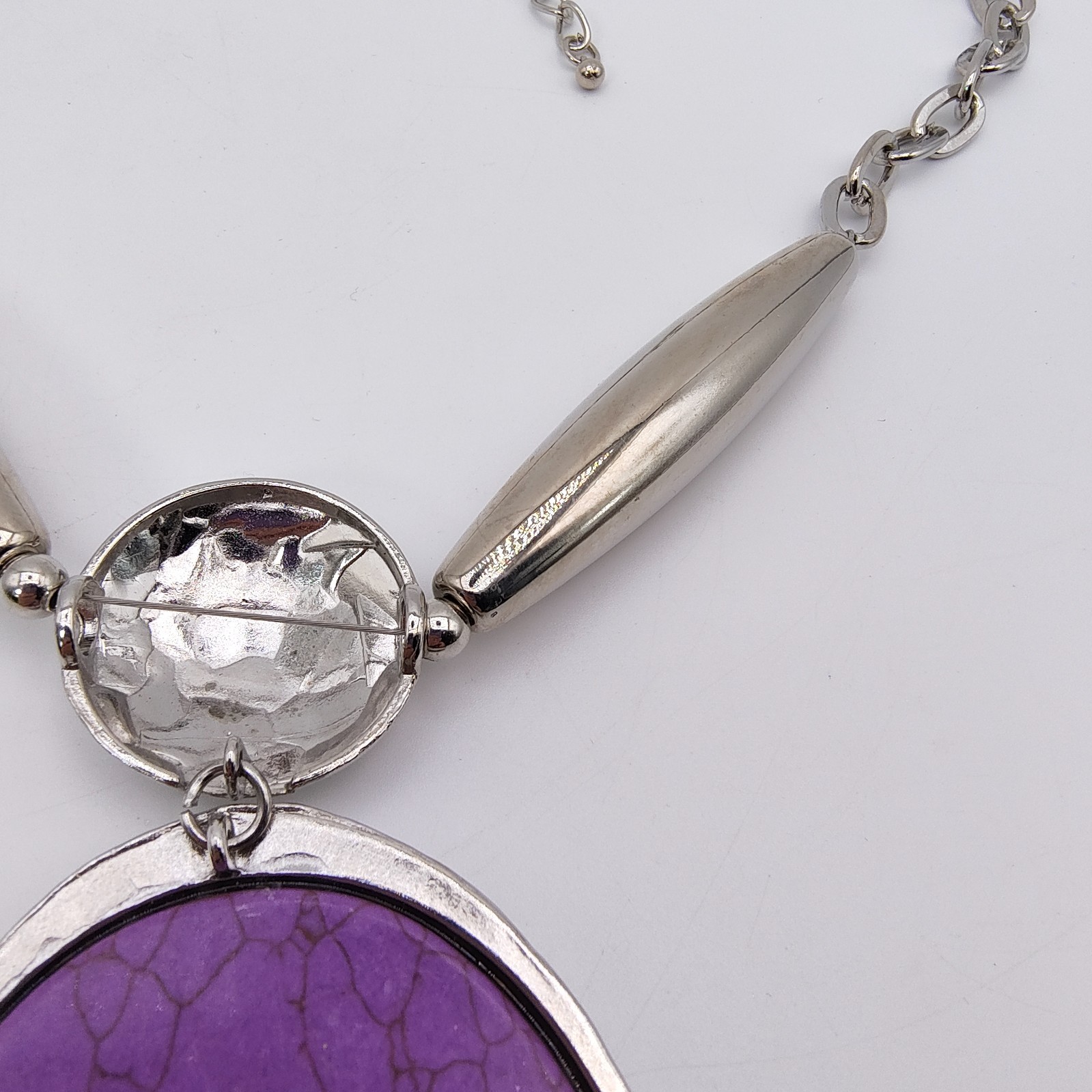 Marbled Purple Pendant Statement Necklace Silver Tone Whimsigoth Fairycore
