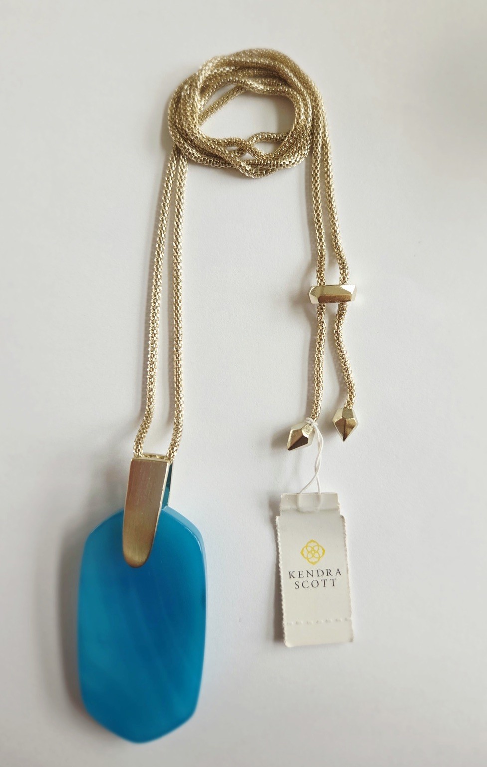 Kendra Scott Inez Blue/Teal Agate Pendant Necklace Ajustable, 14k Gold Plated
