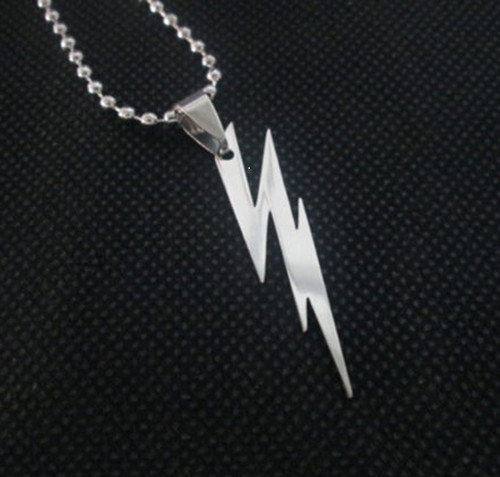 New STAINLESS STEEL LIGHTNING BOLT NECKLACE 316L Metal Pendant Ball Chain