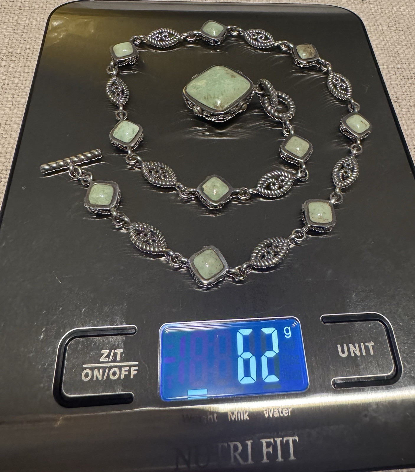 Vintage BARSE 925 Sterling Silver (62g) & Natural Light Green Turquoise Necklace