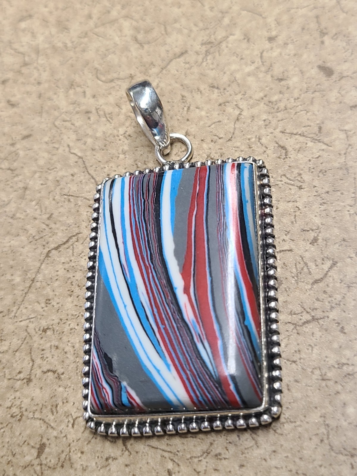 1.5″ Unknown Multicolor Stone Sterling Silver Pendant