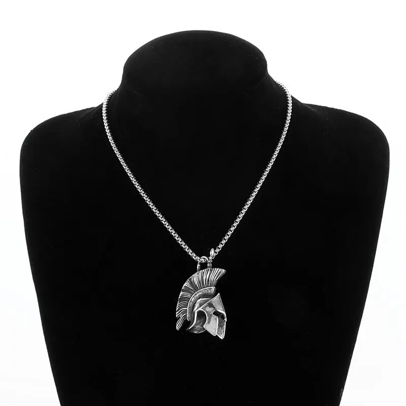 Men’s Fashion Jewelry Silver Ancient Greek Spartan Helmet Pendant Necklace 597