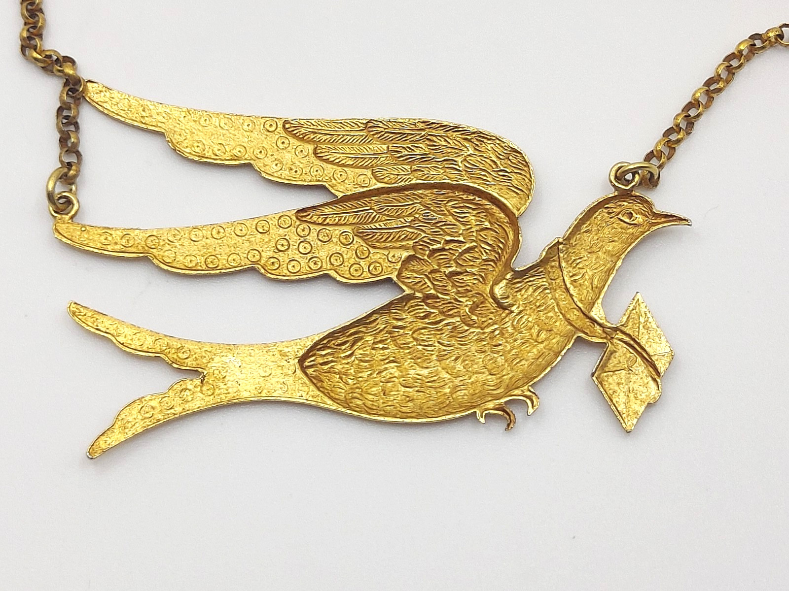 CATHERINE POPESCO France Gold Tone Messenger Dove Large Bird Pendant Choker