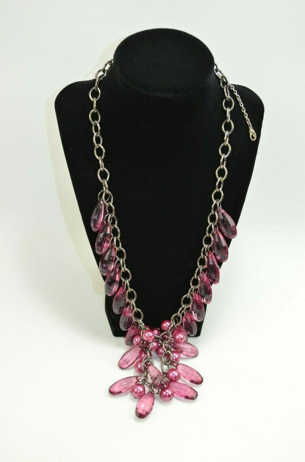 Purple Teardrop Plastic Beaded Necklace 27″