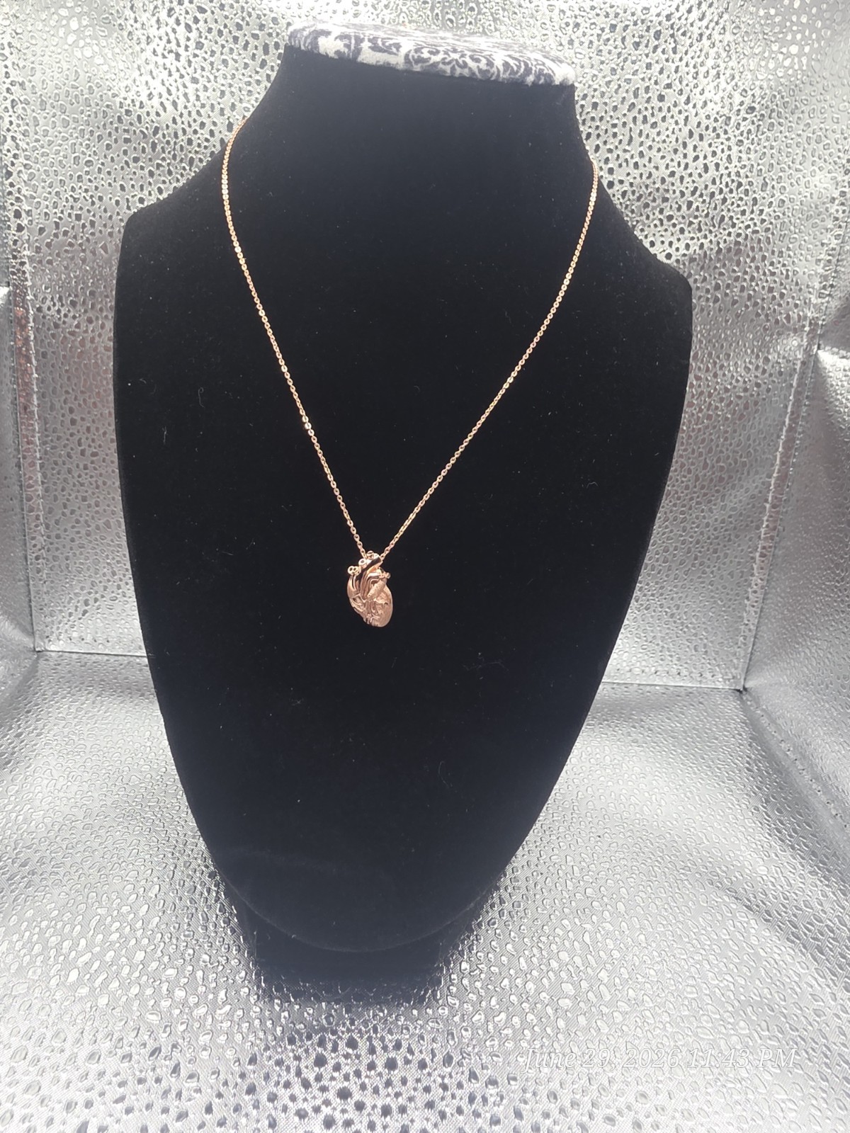Sterling Silver Rose Gold Plated Necklace W/Silver Heart Pendant 1.2mm 16″-20″