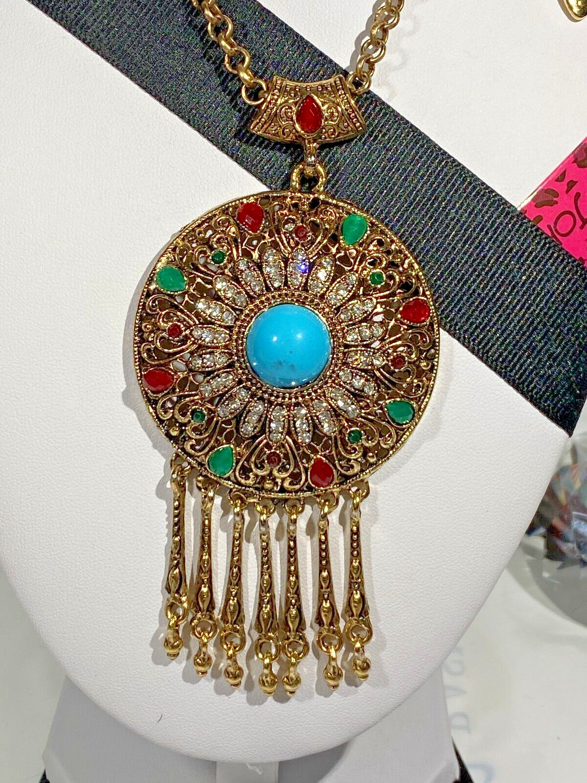 BETSEY JOHNSON BOHEMIAN GOLD OCTAGON CENTER STAR MULTICOLOR DANGLE PENDANT