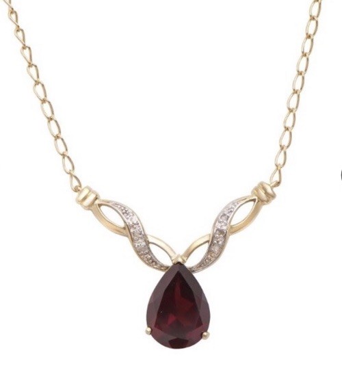 Stunning Womens 18K Yellow Gold Over Sterling Silver Diamond and Garnet 17 Inch