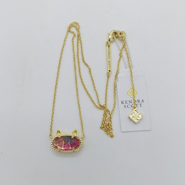 New Kendra Scott Elisa Gold Cat Kitty Pendant Necklace in Watercolor