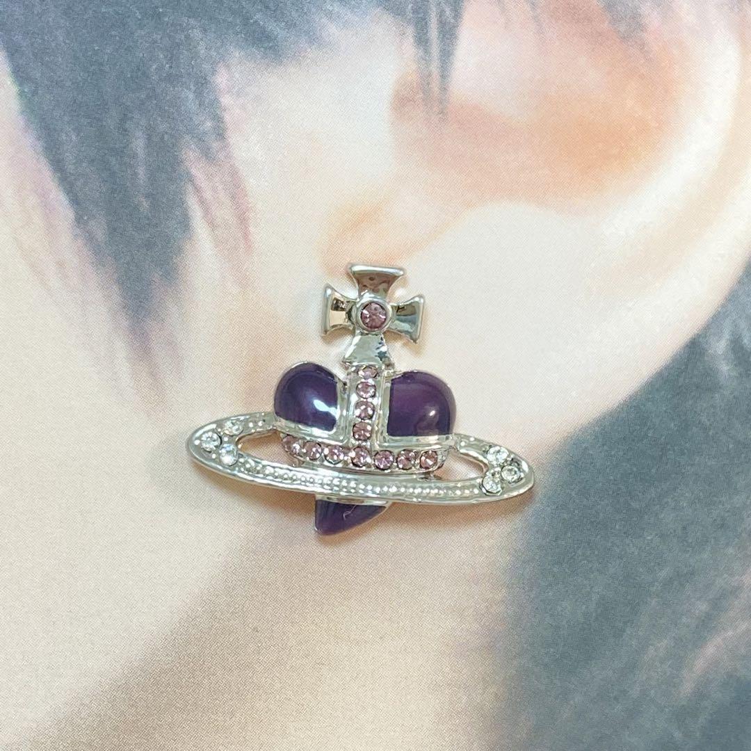 Vivienne Westwood Earrings Pierce Diamante Silver Purple 2.5 cm w/drawstring