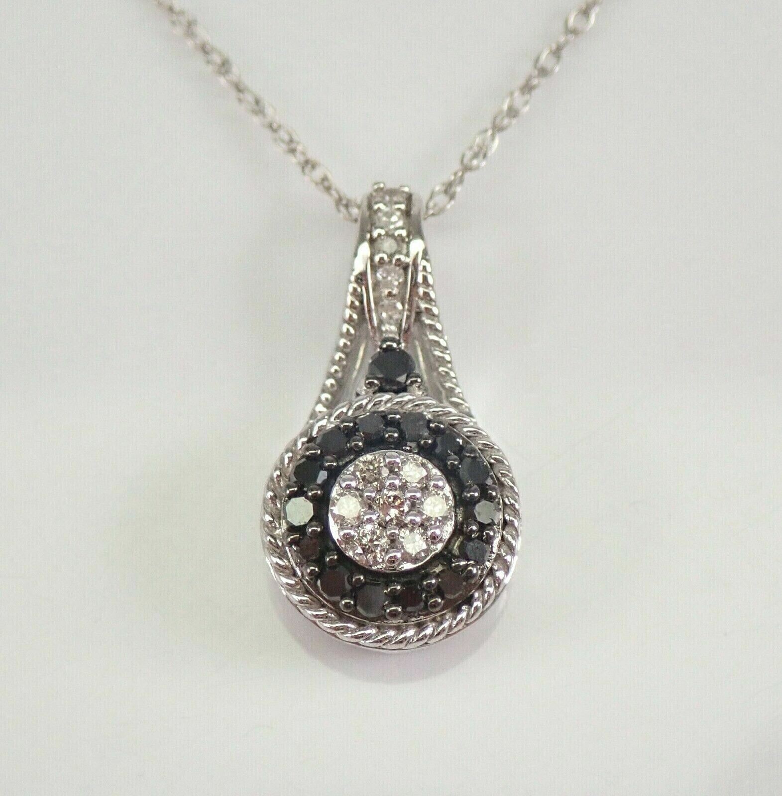 14k White Gold Plated Round Cut Simulated Black Diamond Fancy Pendant With Chain