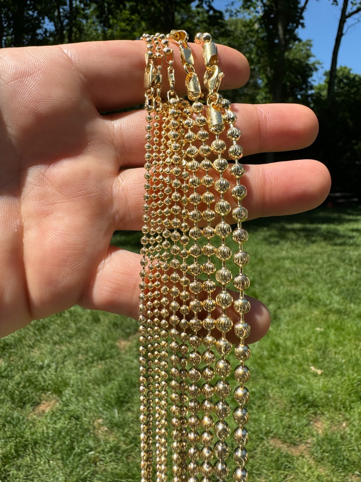 Ball Moon Chain SOLID 925 Silver 14k Yellow Gold Vermeil Hip Hop Diamond Cut