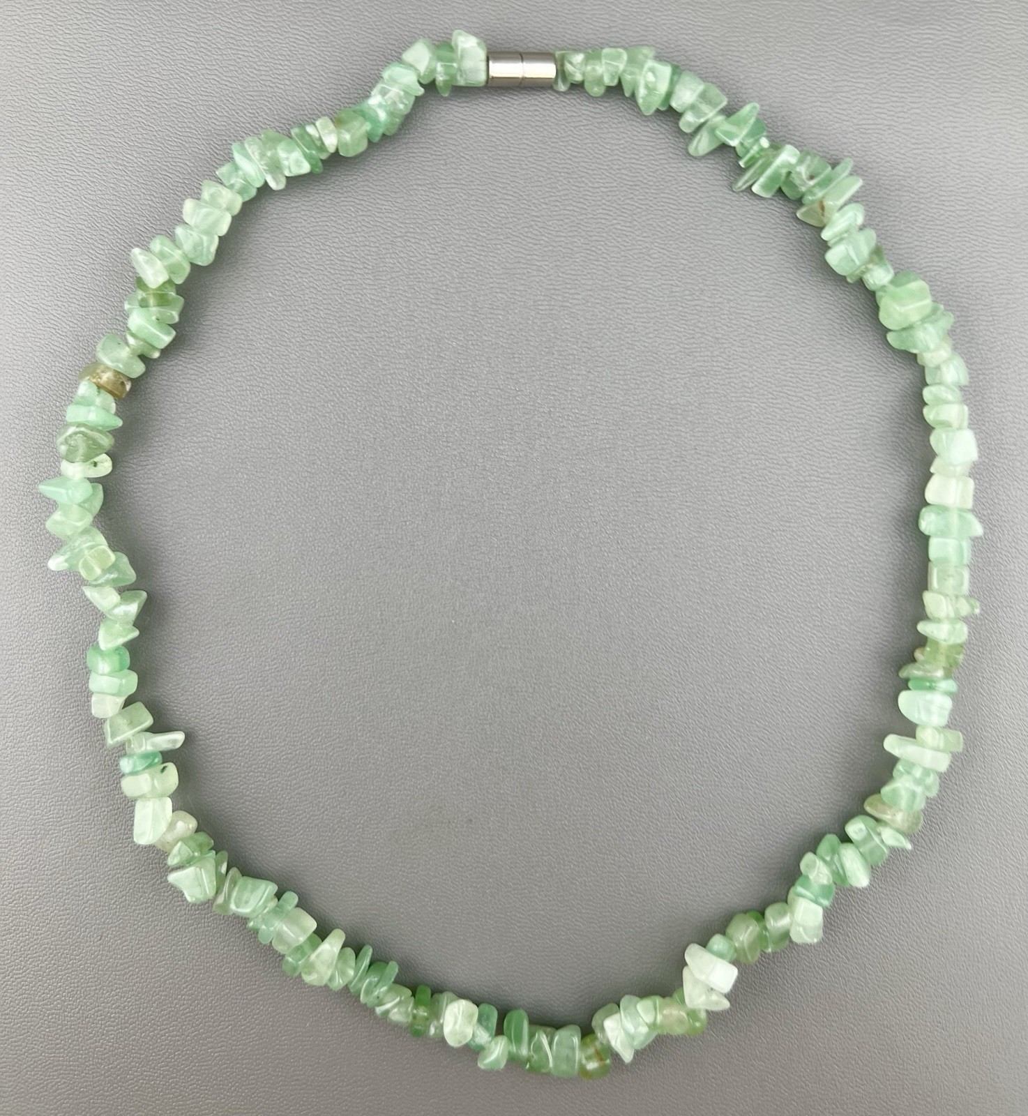 Green Stone Necklace Chip Beaded 17”